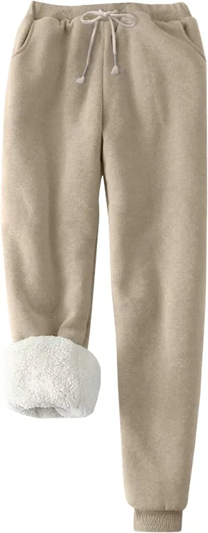 Flygo Women's Winter Warm Fleece Joggers Pants Sherpa Lined Athletic Active Sweatpants