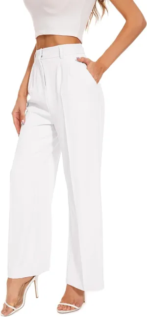 FUNYYZO Wide Leg Pants Women's High Elastic Waisted in The Back Business Work Trousers Long Straight Suit Pants