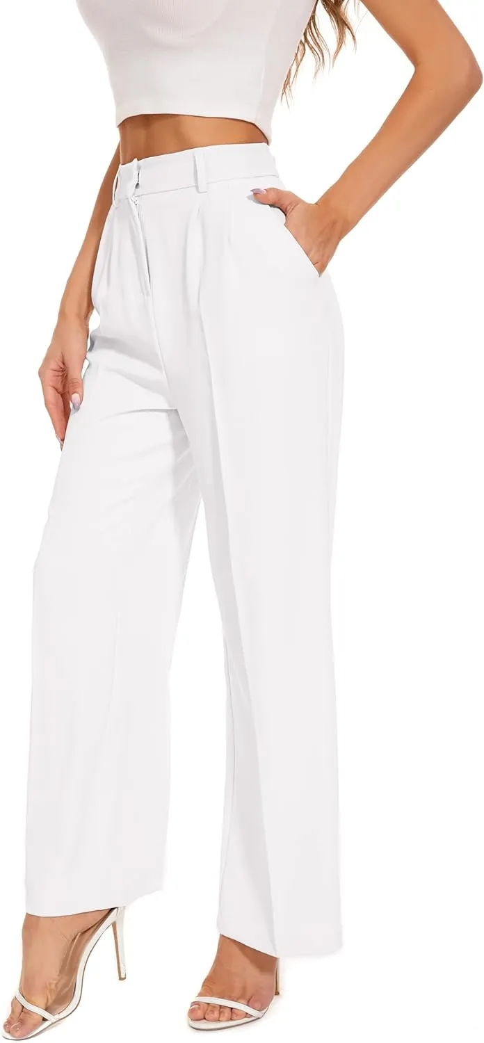 FUNYYZO Wide Leg Pants Women's High Elastic Waisted in The Back Business Work Trousers Long Straight Suit Pants