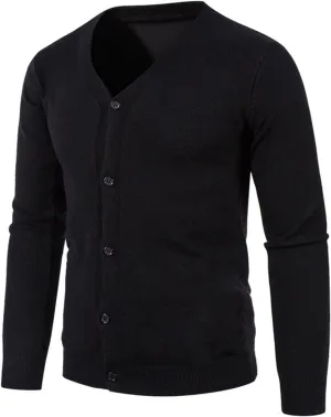 Fxbar Men's Cardigan Sweaters V Neck Long Sleeve Cardigans Slim Fit Casual Buttons Down Ribbed Knitted Sweater