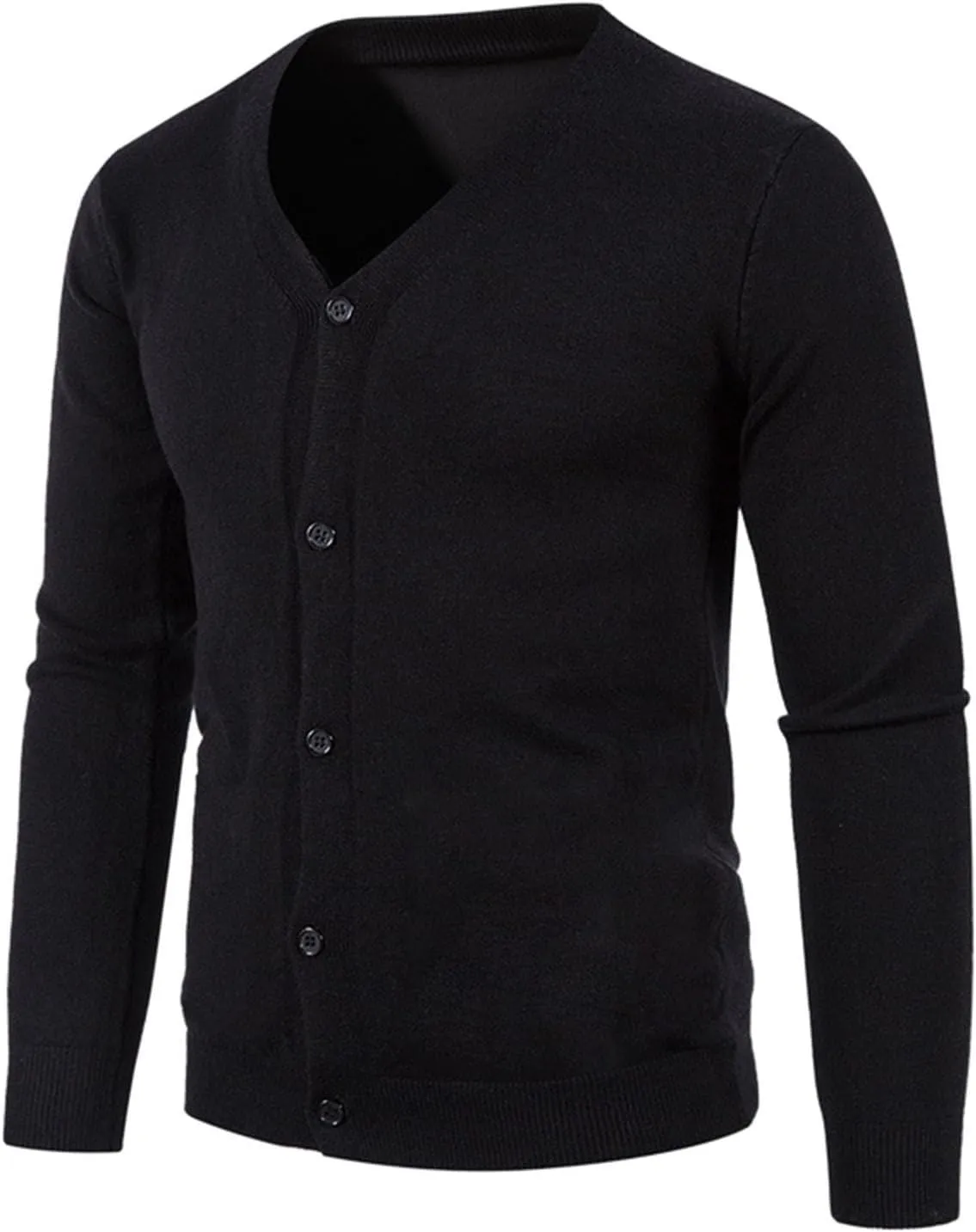 Fxbar Men's Cardigan Sweaters V Neck Long Sleeve Cardigans Slim Fit Casual Buttons Down Ribbed Knitted Sweater