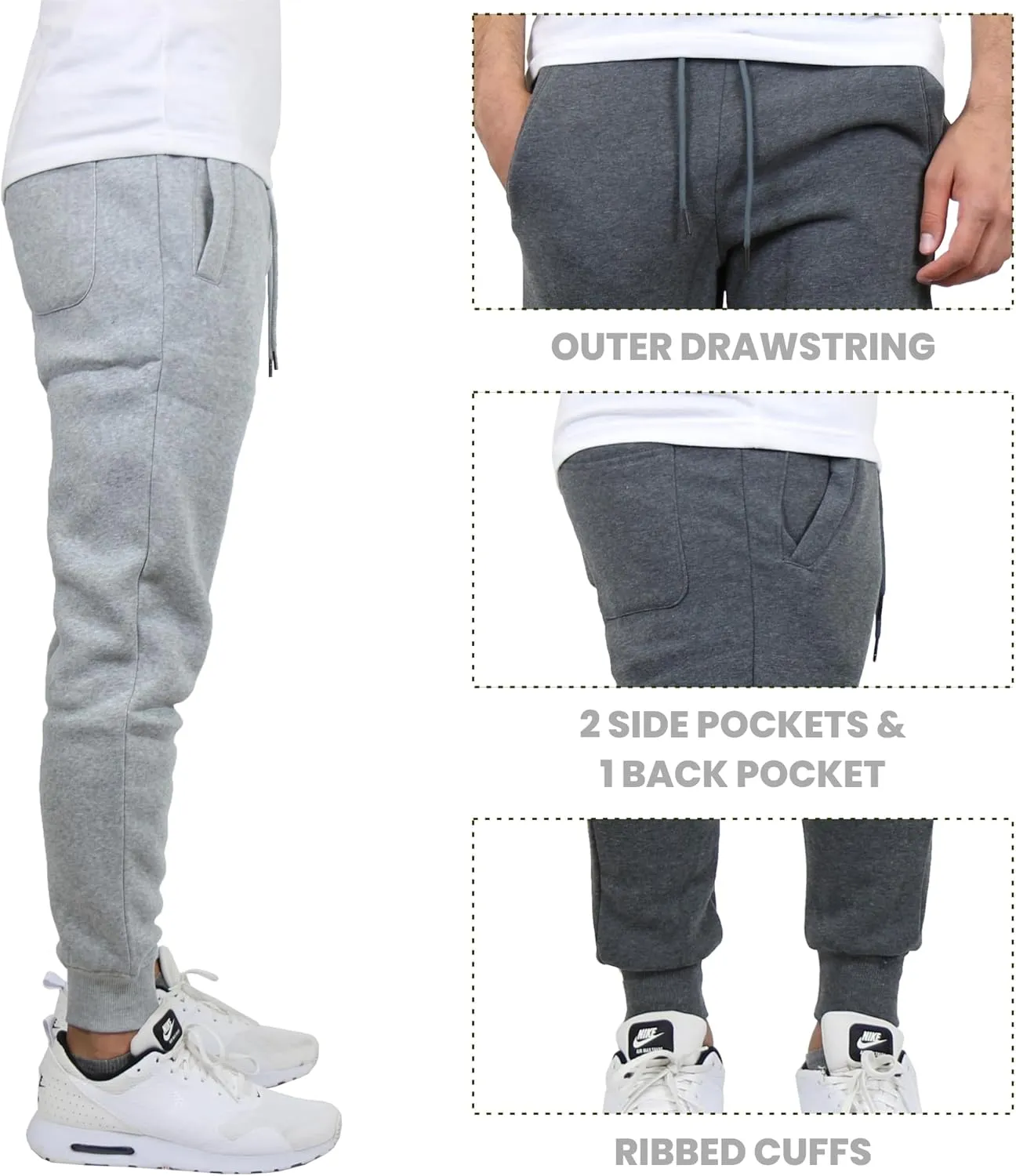Galaxy by Harvic Men's Tech Fleece Joggers with Quilted Pocket & Knee