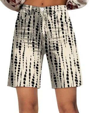 GOFULY Shorts for Women Trendy High Waisted Floral Print Loose Fit Summer Shorts Trendy Knee Length Soft Half Pants Pocket