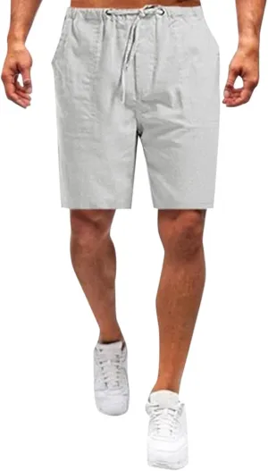 GOKKILRW Mens Cotton Linen Shorts Solid Elastic Waist Drawstring Loose Fit Shorts Casual Lightweight Boho Summer Beach Shorts
