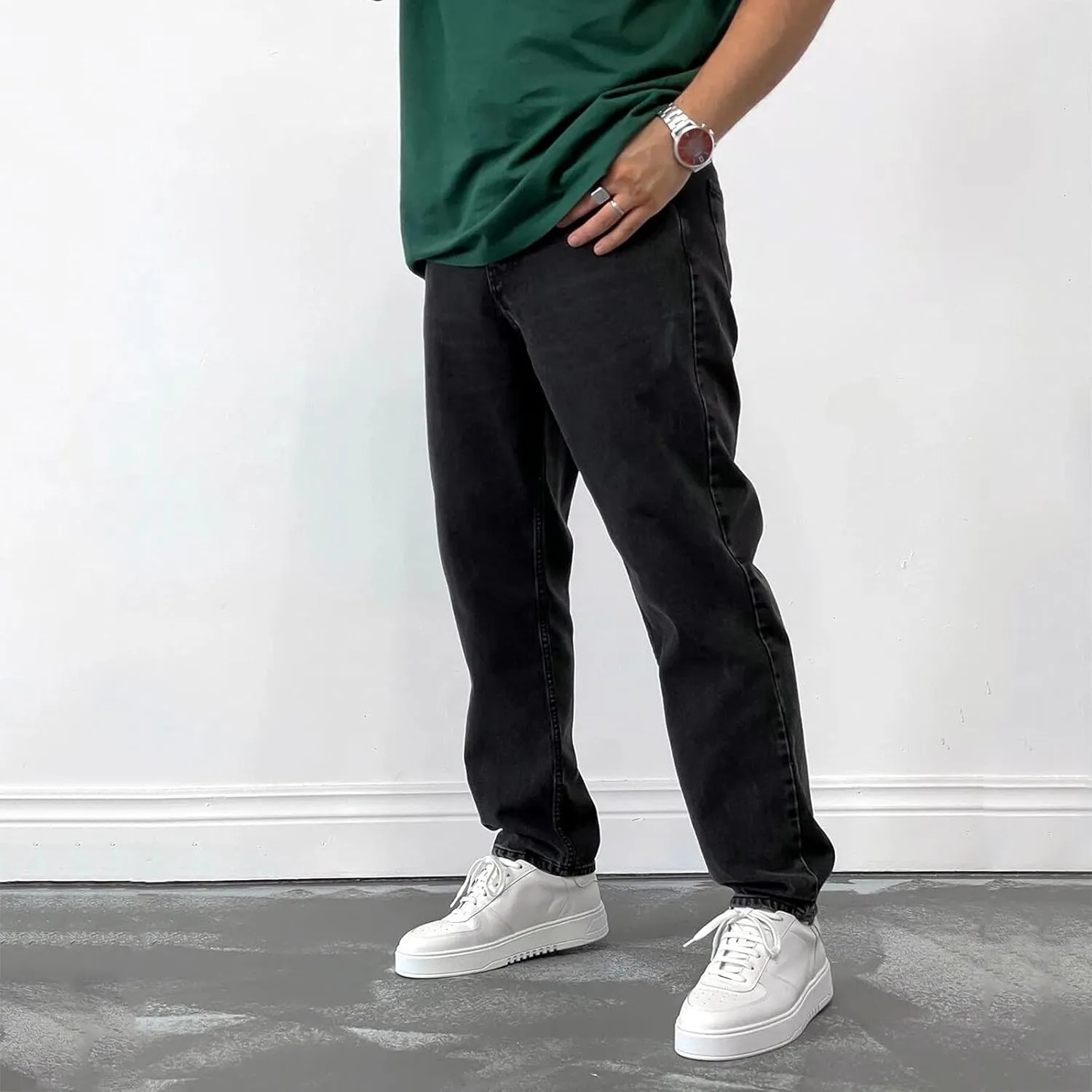 GOKKILRW Mens Relaxed Fit Straight Leg Jeans Fashion Baggy Comfort Plain Grunge Hip Hop Denim Pant Trendy Casual Denim Jogger