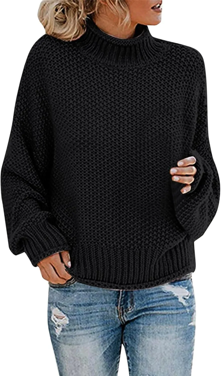 GOKKILRW Womens Oversized Turtleneck Sweater Casual Long Sleeve Cable Knit Oversized Soft Slouchy Loose Pullover Jumper Tops