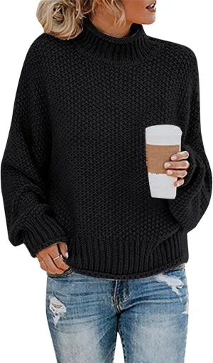 GOKKILRW Womens Oversized Turtleneck Sweater Casual Long Sleeve Cable Knit Oversized Soft Slouchy Loose Pullover Jumper Tops