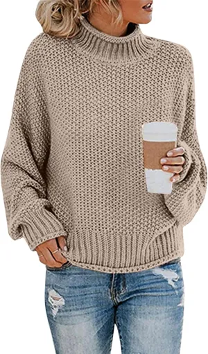GOKKILRW Womens Oversized Turtleneck Sweater Casual Long Sleeve Cable Knit Oversized Soft Slouchy Loose Pullover Jumper Tops