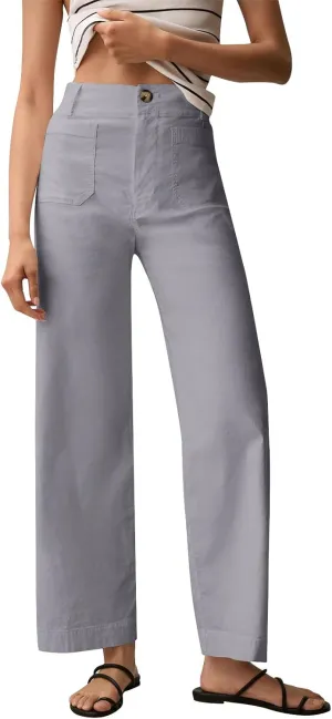 Gumipy Twill Pants for Women Stretch Casual High Waisted Wide Leg Cropped Pants Straight Leg Ankle Chino Pant with Pockets