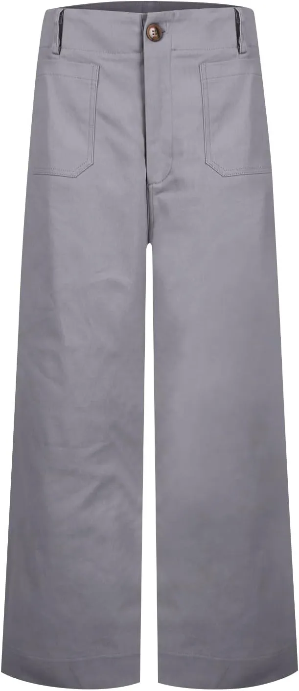 Gumipy Twill Pants for Women Stretch Casual High Waisted Wide Leg Cropped Pants Straight Leg Ankle Chino Pant with Pockets