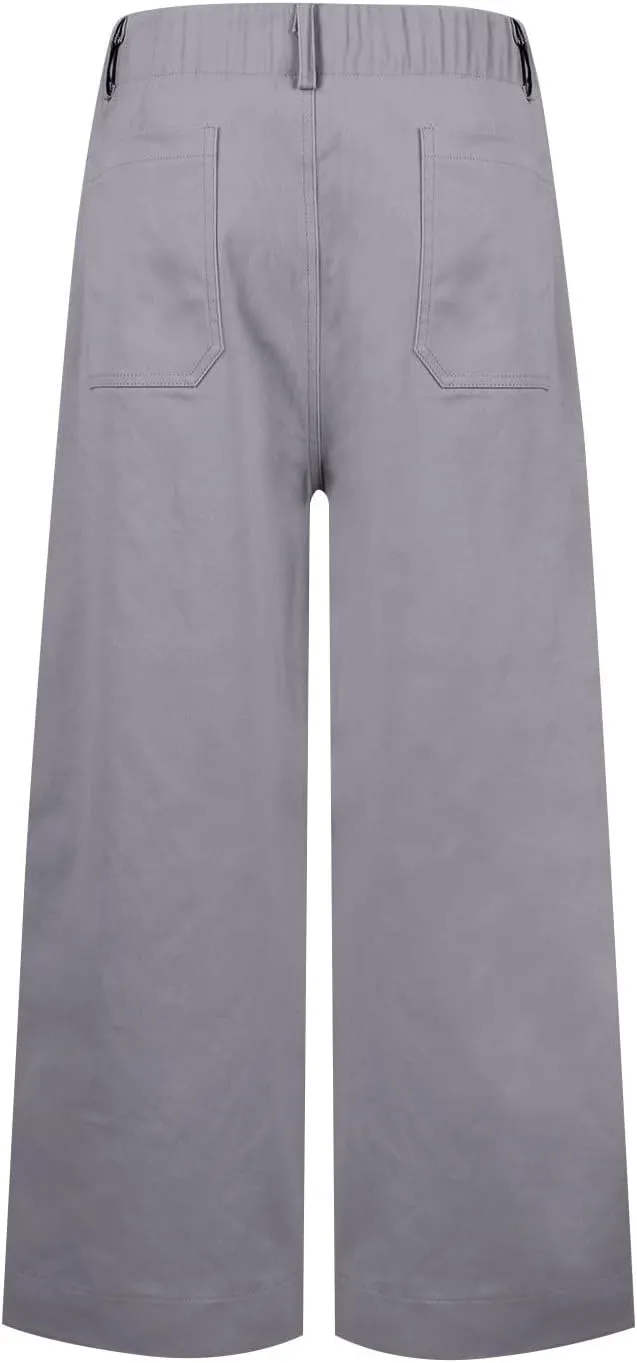 Gumipy Twill Pants for Women Stretch Casual High Waisted Wide Leg Cropped Pants Straight Leg Ankle Chino Pant with Pockets