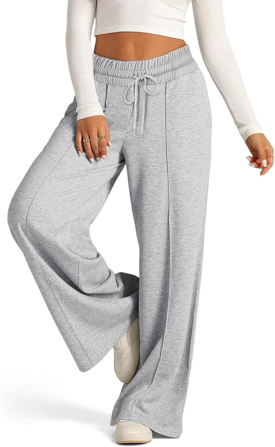 Gumipy Women Wide Leg Sweatpants Casual High Waisted Joggers Comfy Baggy Sweatpants Drawstring Lounge Pants with Pockets