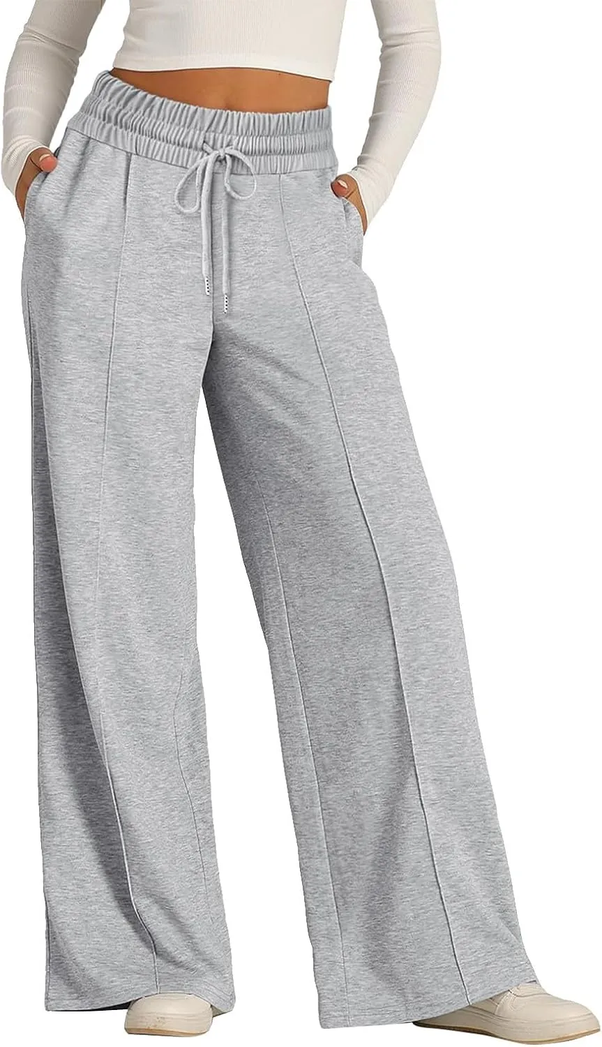 Gumipy Women Wide Leg Sweatpants Casual High Waisted Joggers Comfy Baggy Sweatpants Drawstring Lounge Pants with Pockets