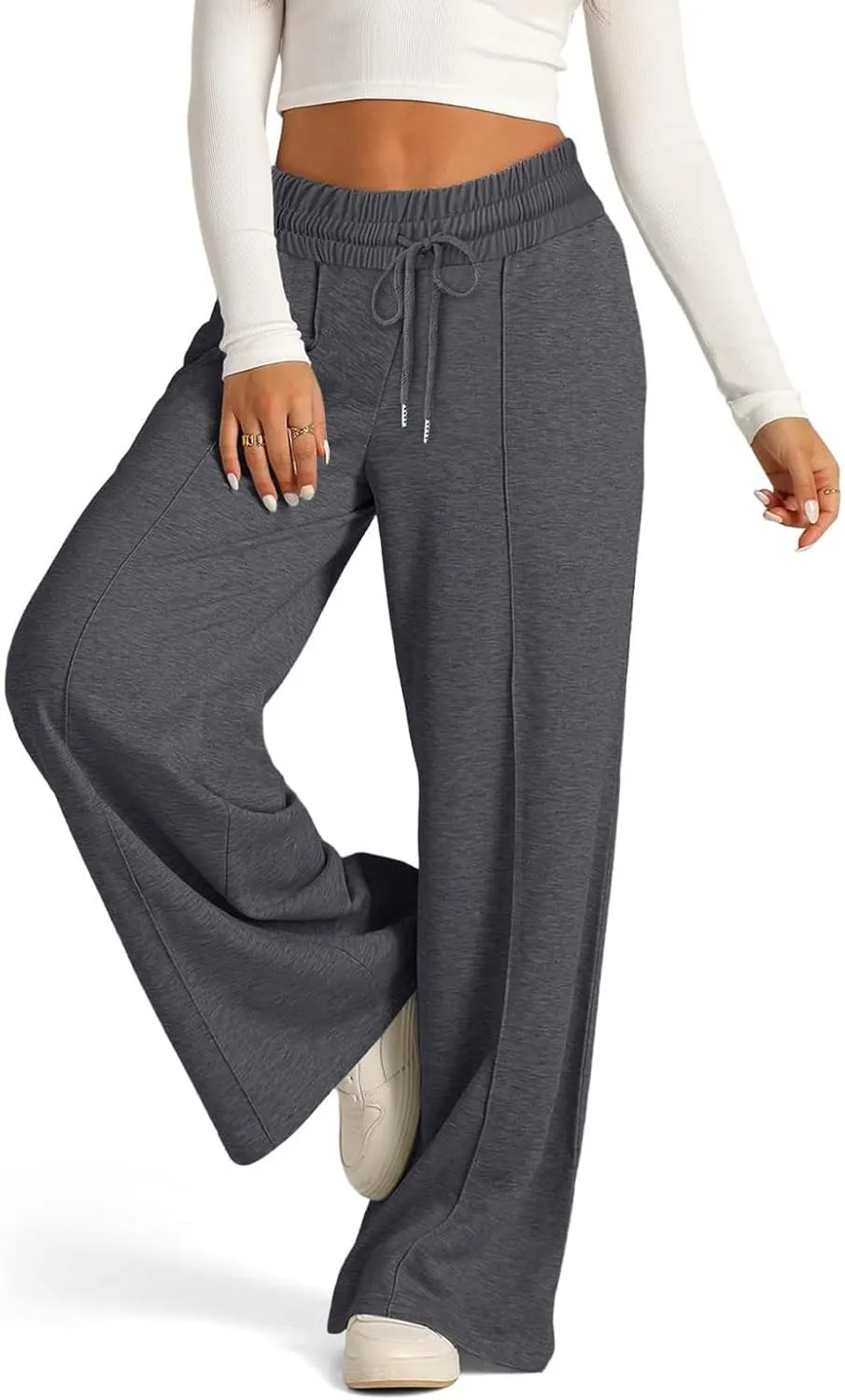 Gumipy Women Wide Leg Sweatpants Elastic High Waisted Joggers Casual Baggy Sweatpants with Pockets Drawstring Lounge Pants