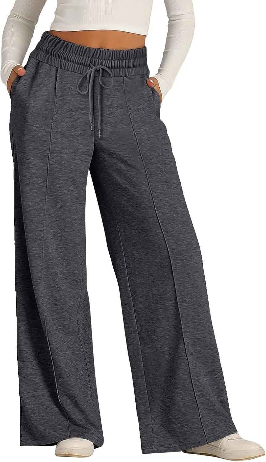 Gumipy Women Wide Leg Sweatpants Elastic High Waisted Joggers Casual Baggy Sweatpants with Pockets Drawstring Lounge Pants
