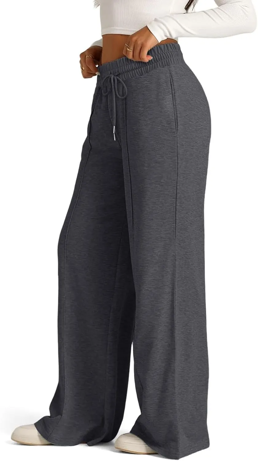 Gumipy Women Wide Leg Sweatpants Elastic High Waisted Joggers Casual Baggy Sweatpants with Pockets Drawstring Lounge Pants