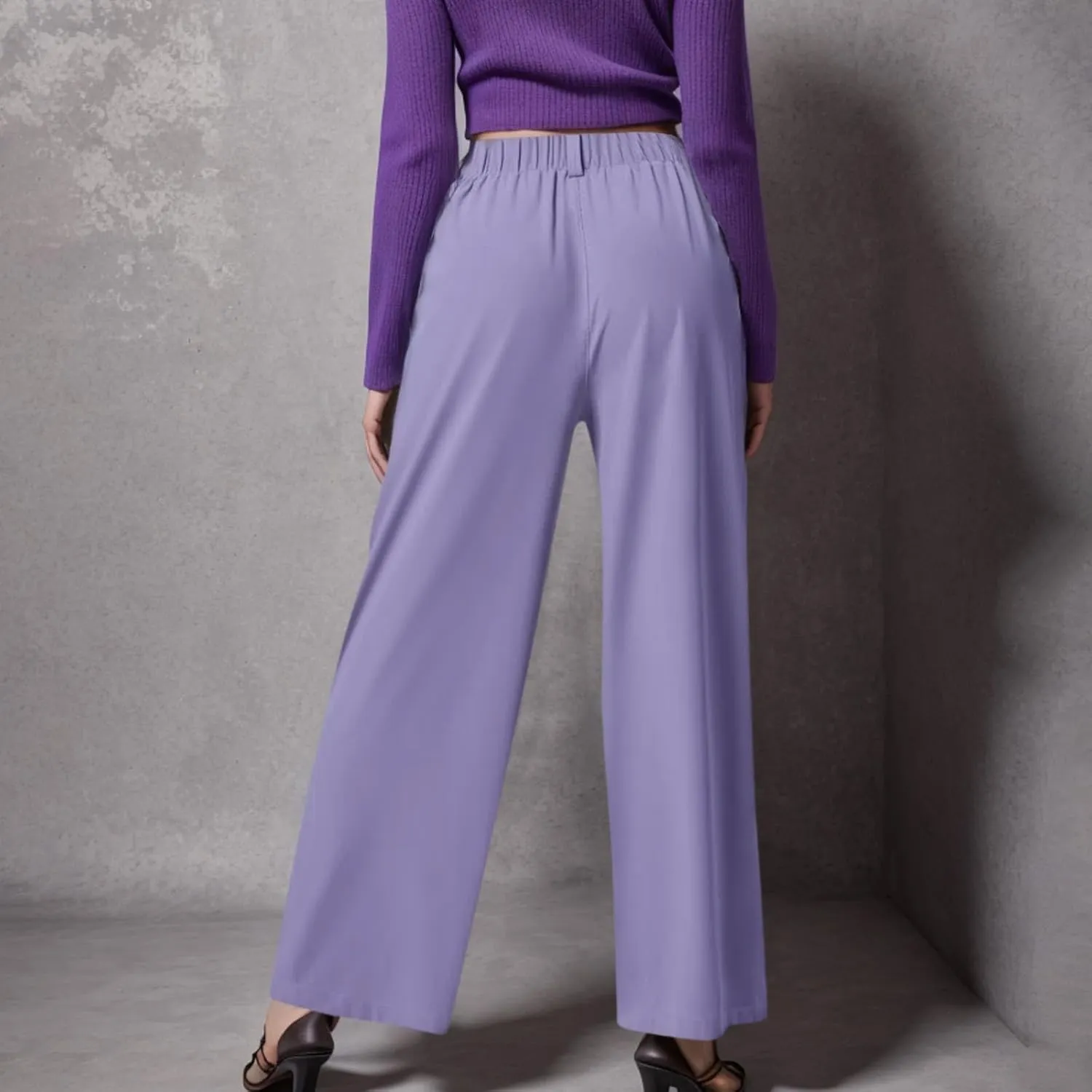 Gumipy Womens Wide Leg Pants Elastic High Waisted Crepe Pleated Pants Trendy Loose Work Pants Casual Trousers with Pockets
