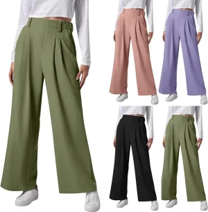 Gumipy Womens Wide Leg Pants Elastic High Waisted Crepe Pleated Pants Trendy Loose Work Pants Casual Trousers with Pockets