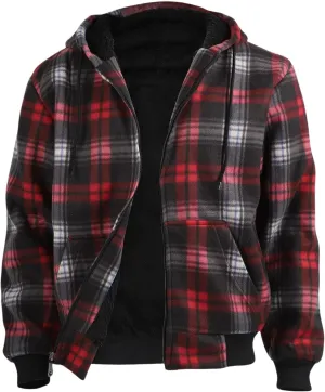 Heavy Warm Sherpa Lined Flannel Jackets for Men, Winter Coats and Plaid Flannel Hoodies with Fleece Lining