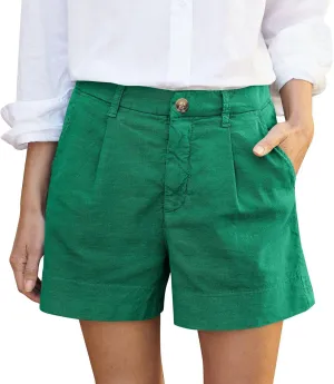 High Waisted Shorts for Women Dressy Casual Pleated Chino Shorts Lightweight Summer Twill Wide Leg Shorts with Pockets