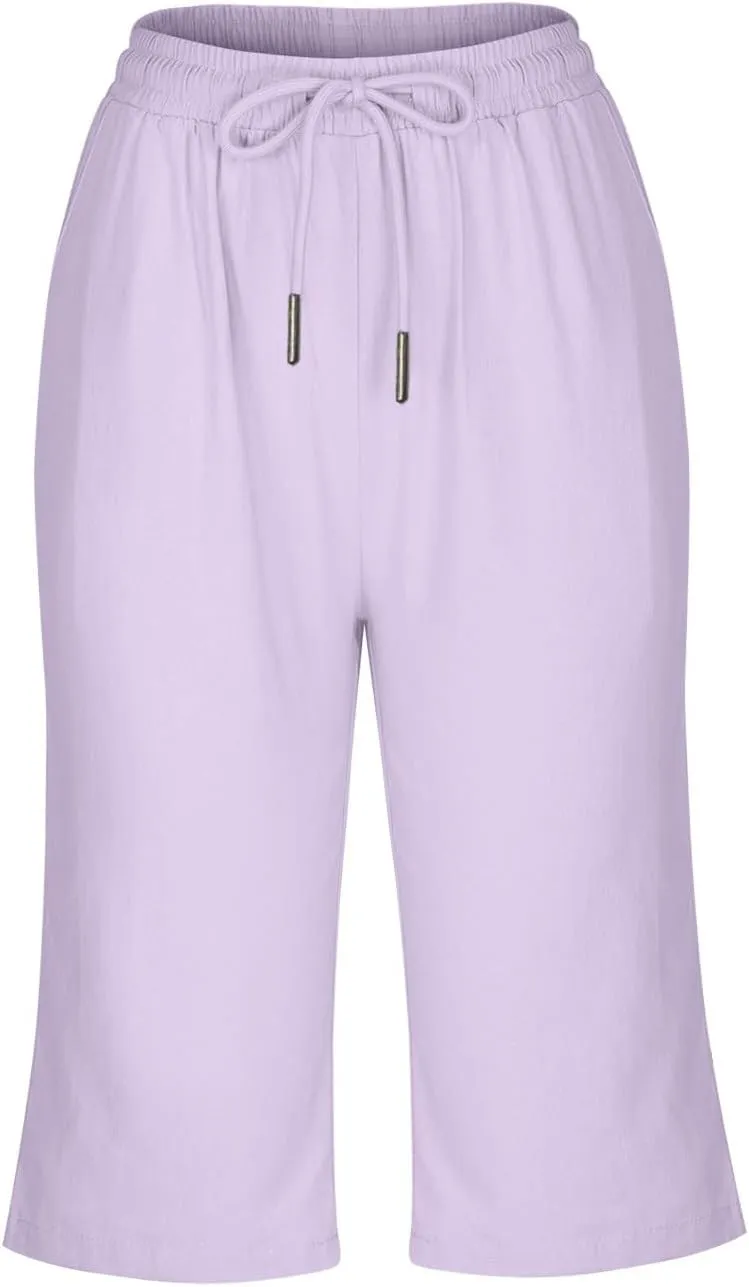 hlysgo Bermuda Shorts for Women 2024 Summer Loose Fit Knee Length Shorts High Waisted Drawstring Casual Shorts with Pockets