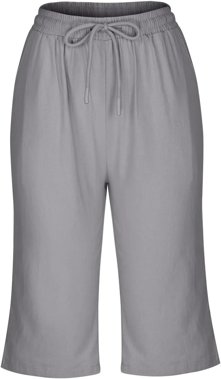hlysgo Bermuda Shorts for Women 2024 Summer Loose Fit Knee Length Shorts High Waisted Drawstring Casual Shorts with Pockets