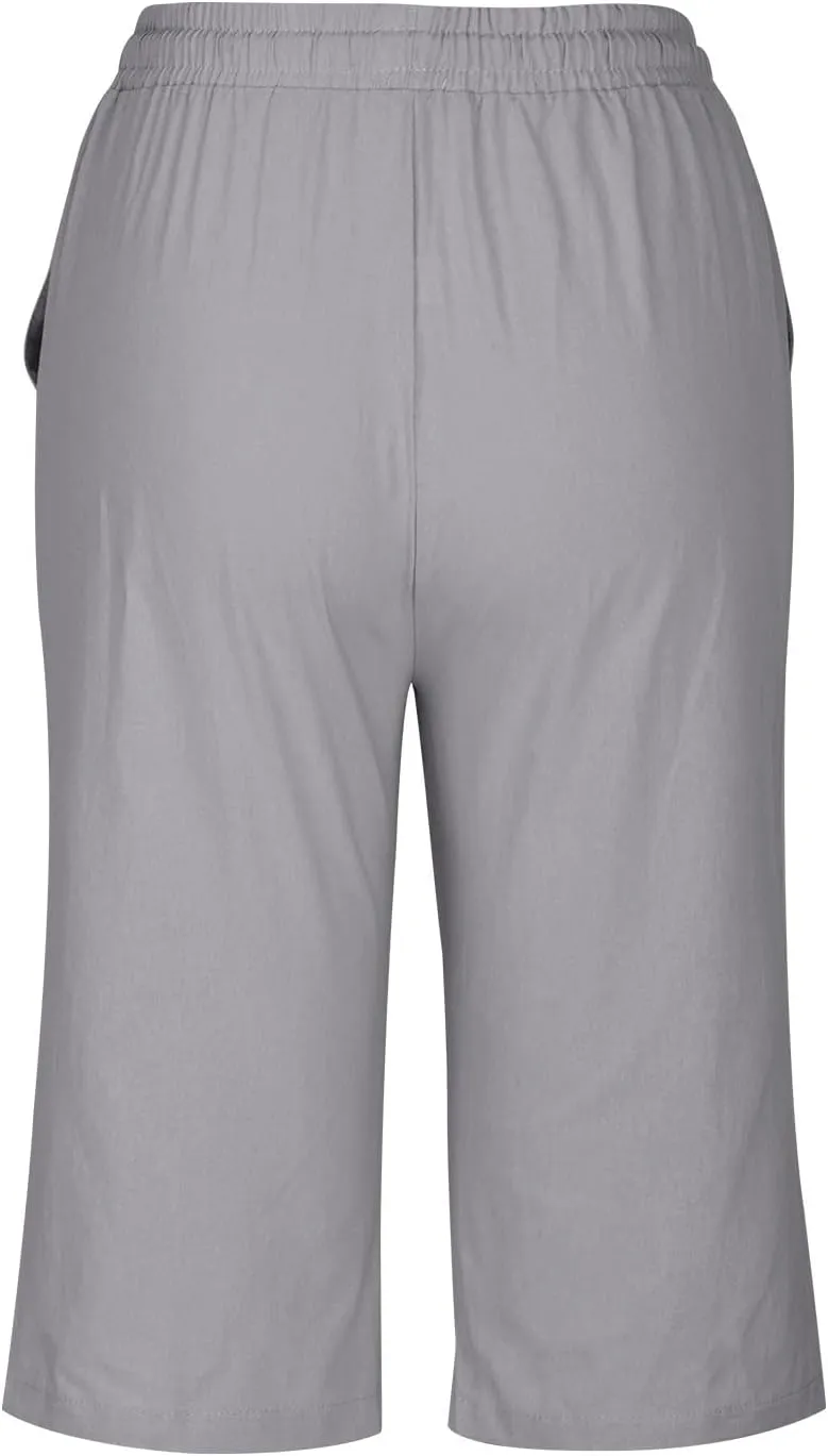 hlysgo Bermuda Shorts for Women 2024 Summer Loose Fit Knee Length Shorts High Waisted Drawstring Casual Shorts with Pockets