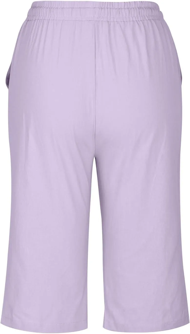 hlysgo Bermuda Shorts for Women 2024 Summer Loose Fit Knee Length Shorts High Waisted Drawstring Casual Shorts with Pockets