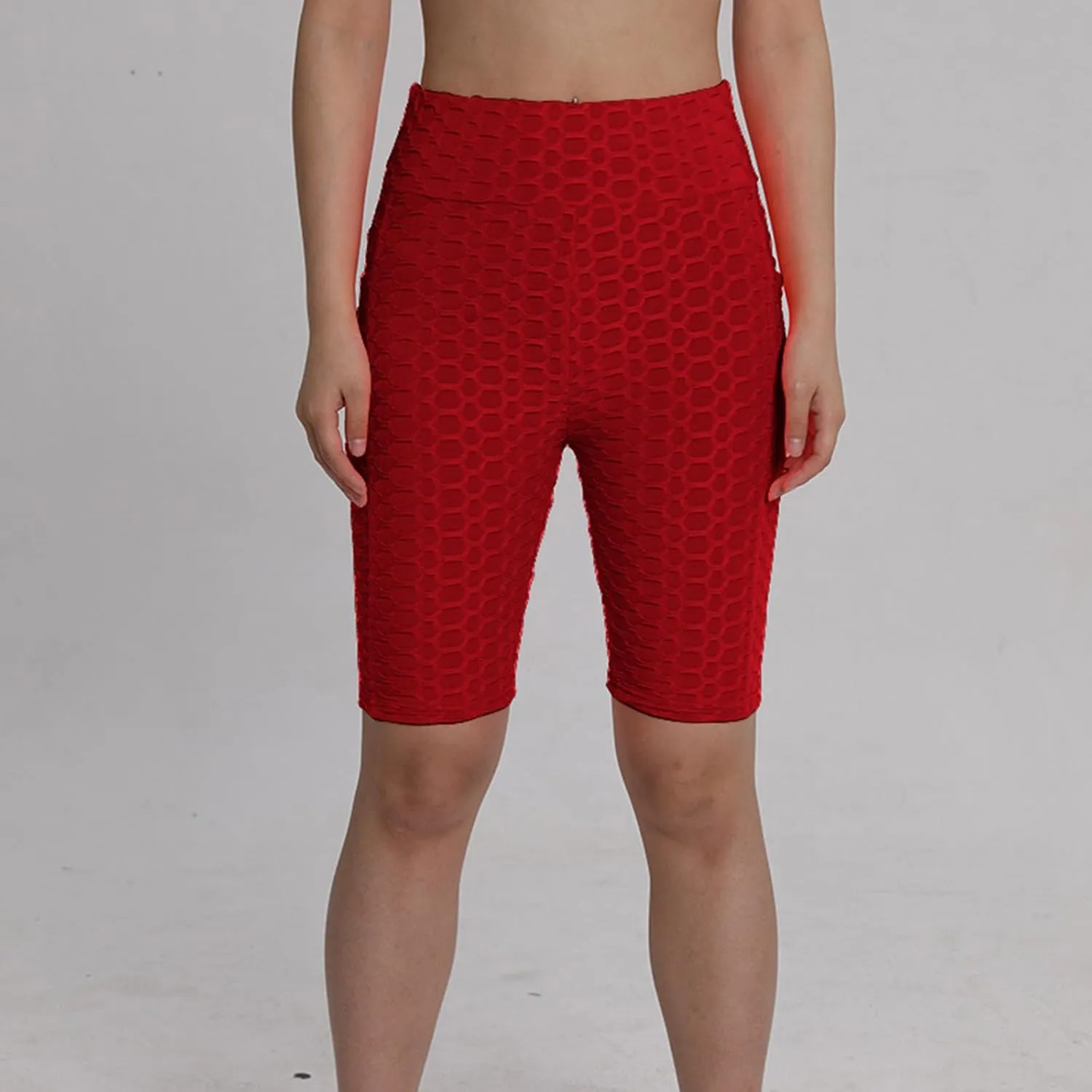Honeycomb Textured Shorts for Women Lounge High Waisted Slim Fit Yoga Shorts with Pockets Workout Gym Leggings Shorts