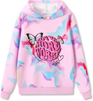 Hoodie Sweatshirts for Girls - Soft Long Sleeve Pullover Stylish Butterfly Smiley Face Shirt Size 6-18