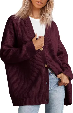 iLH Cardigan Sweaters for Sweater Fall Fashion Oversize Loose Sweater Button down V Neck Solid Outerwear Knitted Coat