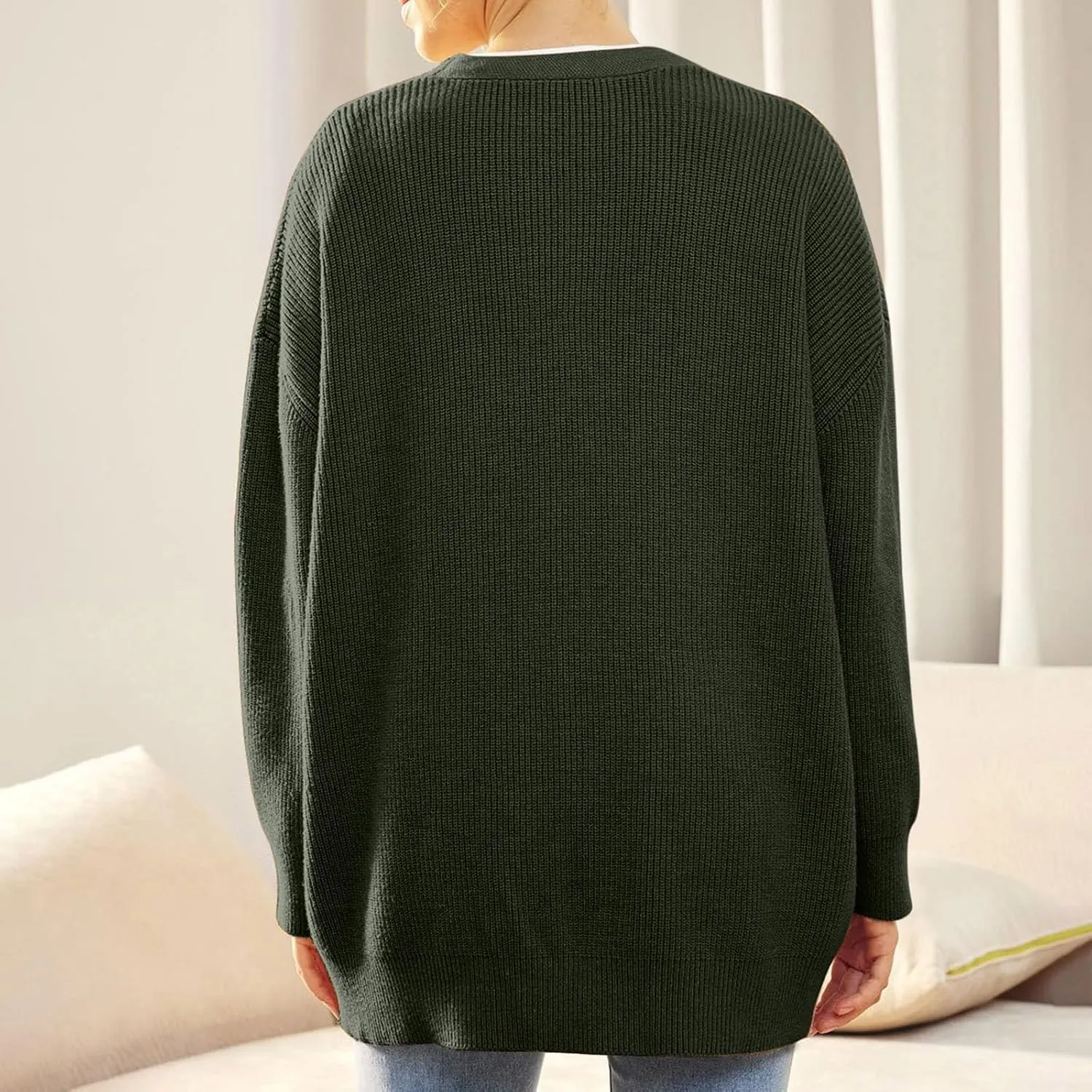 iLH Cardigan Sweaters for Sweater Fall Fashion Oversize Loose Sweater Button down V Neck Solid Outerwear Knitted Coat