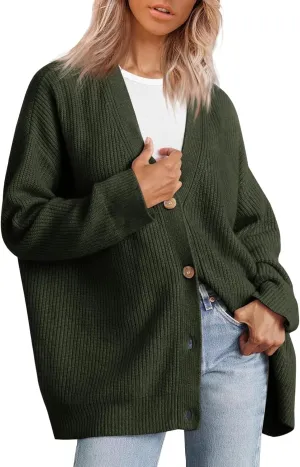 iLH Cardigan Sweaters for Sweater Fall Fashion Oversize Loose Sweater Button down V Neck Solid Outerwear Knitted Coat