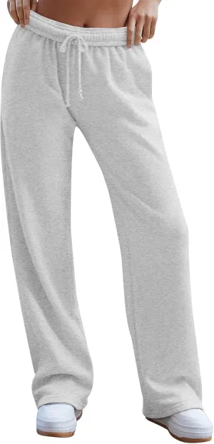 Interior Drawstring Waist Sweatpants for Women Casual Straight Leg Sweatpants Baggy Workout Pants with Pockets