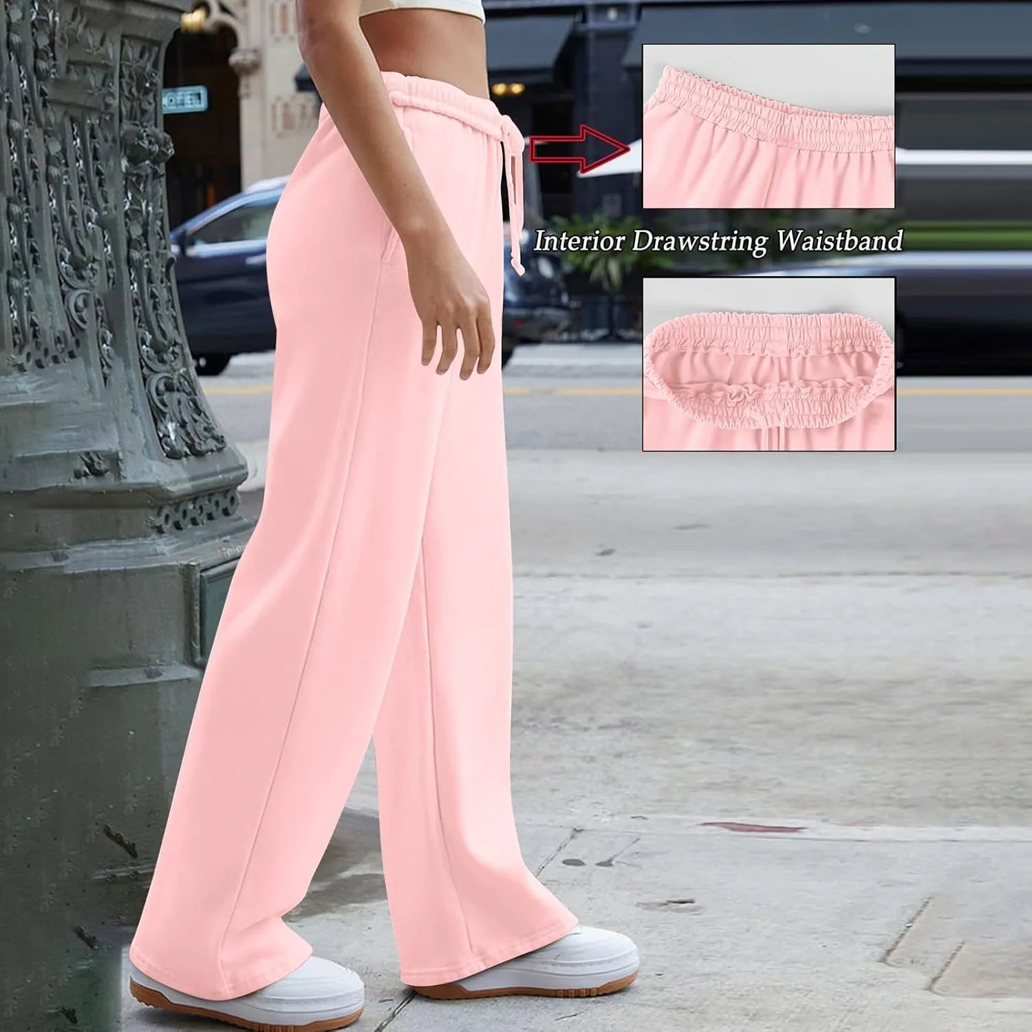 Interior Drawstring Waist Sweatpants for Women Casual Straight Leg Sweatpants Baggy Workout Pants with Pockets