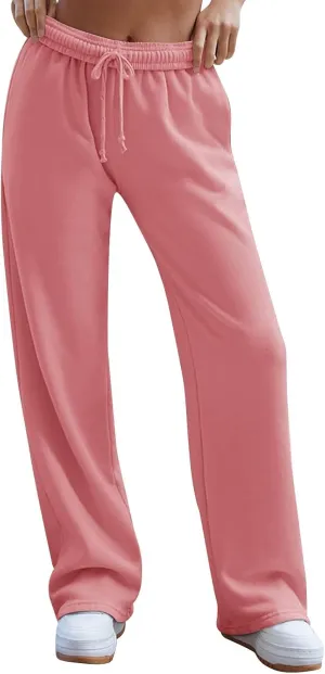 Interior Drawstring Waist Sweatpants for Women Casual Straight Leg Sweatpants Baggy Workout Pants with Pockets