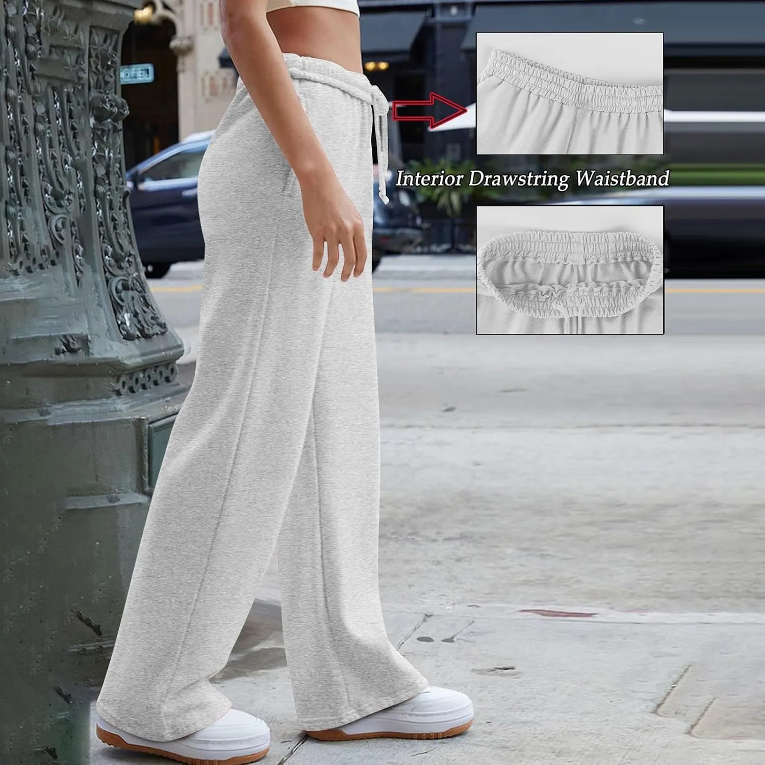 Interior Drawstring Waist Sweatpants for Women Casual Straight Leg Sweatpants Baggy Workout Pants with Pockets