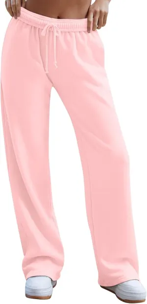 Interior Drawstring Waist Sweatpants for Women Casual Straight Leg Sweatpants Baggy Workout Pants with Pockets