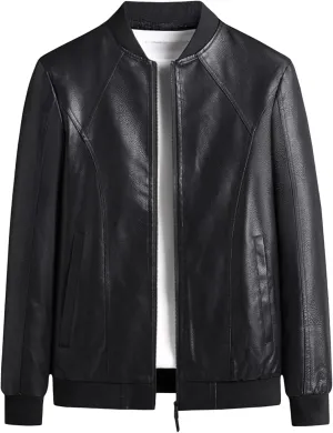 JEsilunmaMY Slim Fit Motorcycle Jacket for Men Spring Fall Zip Up Leather Bomber Jackets Lightweight Casual Biker Coats