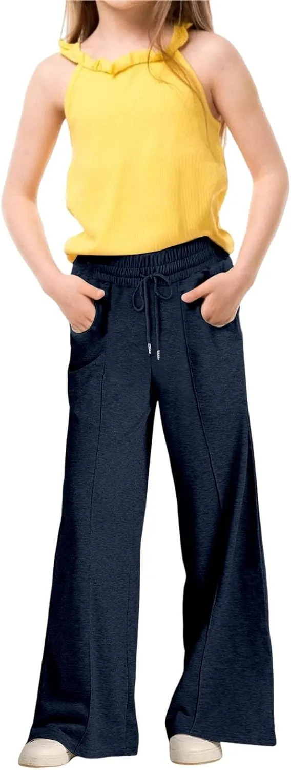 Kids Girls Sweatpants Wide Leg Casual Jogger Pants Straight Leg Baggy Elastic High Waisted Sport Yoga Pants