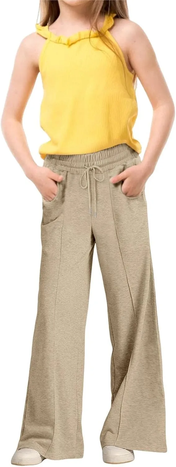 Kids Girls Sweatpants Wide Leg Casual Jogger Pants Straight Leg Baggy Elastic High Waisted Sport Yoga Pants
