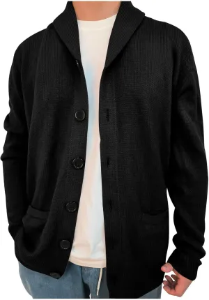 Knit Cardigan Sweaters for Men Open Front Cardigan Button Down Sweater Turn Down Collar Sweater Casual Cardigan