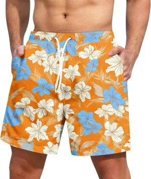 KUIOLYPOER Men's Shorts 2025 Casual Hawaiian Beach Elastic Waist Drawstring Lightweight Summer Board Shorts with Pockets