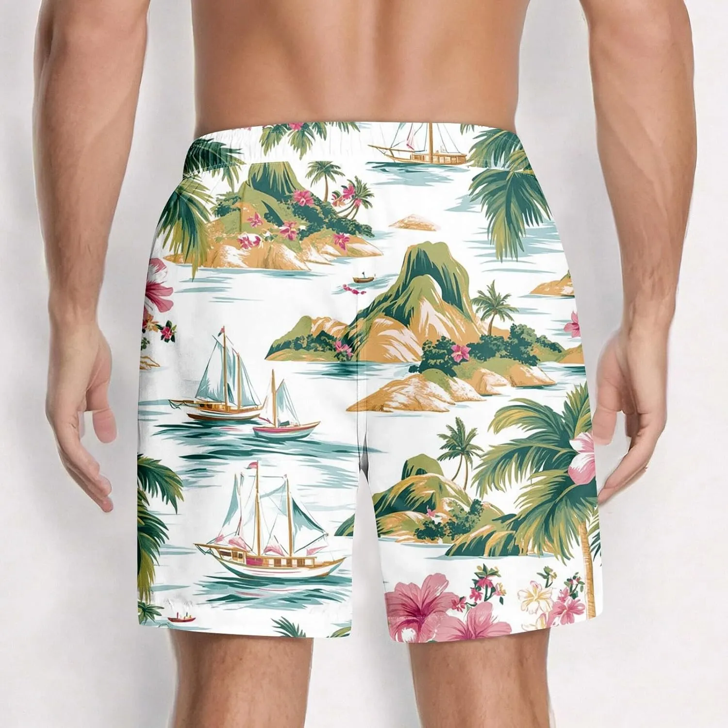 KUIOLYPOER Men's Shorts 2025 Casual Hawaiian Beach Elastic Waist Drawstring Lightweight Summer Board Shorts with Pockets