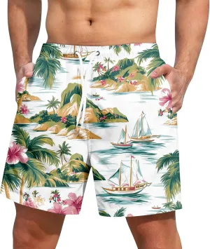 KUIOLYPOER Men's Shorts 2025 Casual Hawaiian Beach Elastic Waist Drawstring Lightweight Summer Board Shorts with Pockets