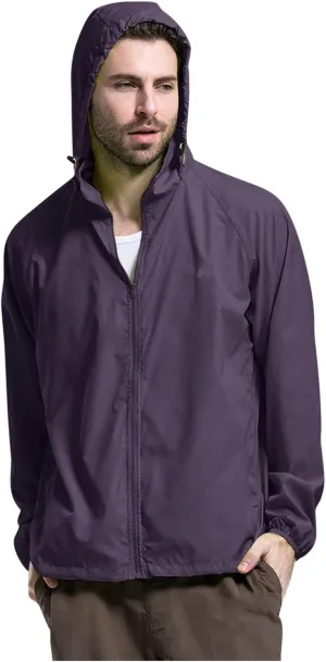 Lightweight Zip Up Raincoats for Men Waterproof Outdoor Thin Hooded Jackets Long Sleeve Solid Quick Drying Active Hoodies Long Coat,Purple,M