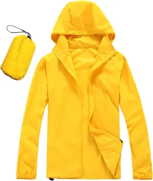 Lightweight Zip Up Raincoats for Men Waterproof Outdoor Thin Hooded Jackets Long Sleeve Solid Quick Drying Active Hoodies Mens Casual Hoodies,Yellow,XL