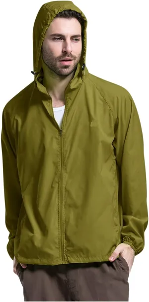 Lightweight Zip Up Raincoats for Men Waterproof Outdoor Thin Hooded Jackets Long Sleeve Solid Quick Drying Active Hoodies Mens Rain Coat,Green,M