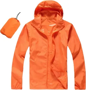 Lightweight Zip Up Raincoats for Men Waterproof Outdoor Thin Hooded Jackets Long Sleeve Solid Quick Drying Active Hoodies Men's Raincoats,Orange,XL