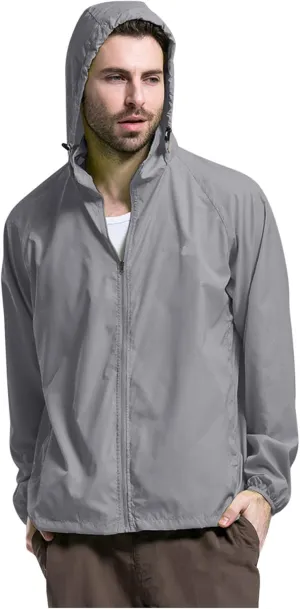 Lightweight Zip Up Raincoats for Men Waterproof Outdoor Thin Hooded Jackets Long Sleeve Solid Quick Drying Active Hoodies Rain Jacket Men,Silver,XXL